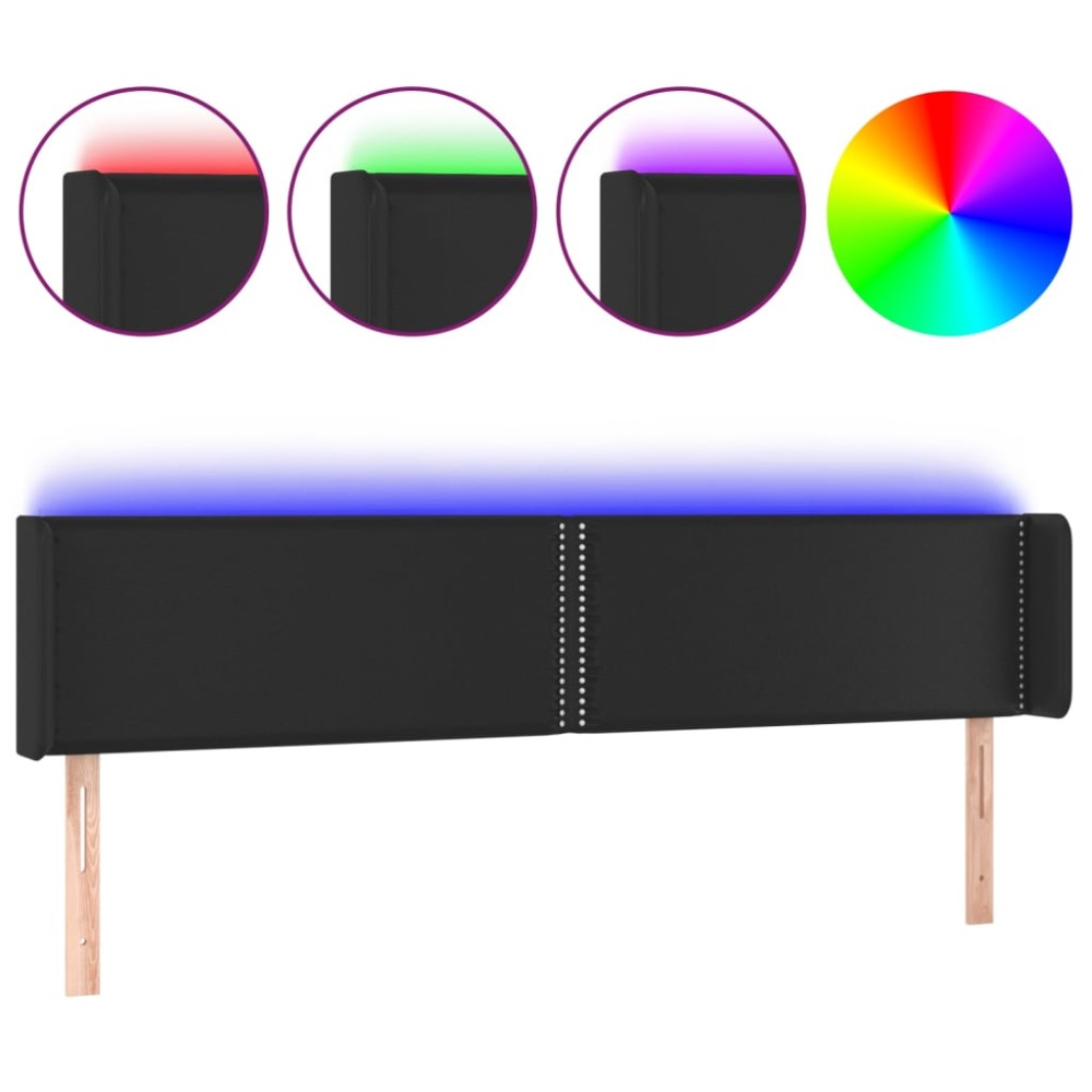 vidaXL Tăblie de pat cu LED, negru, 183x16x78/88 cm, piele ecologică