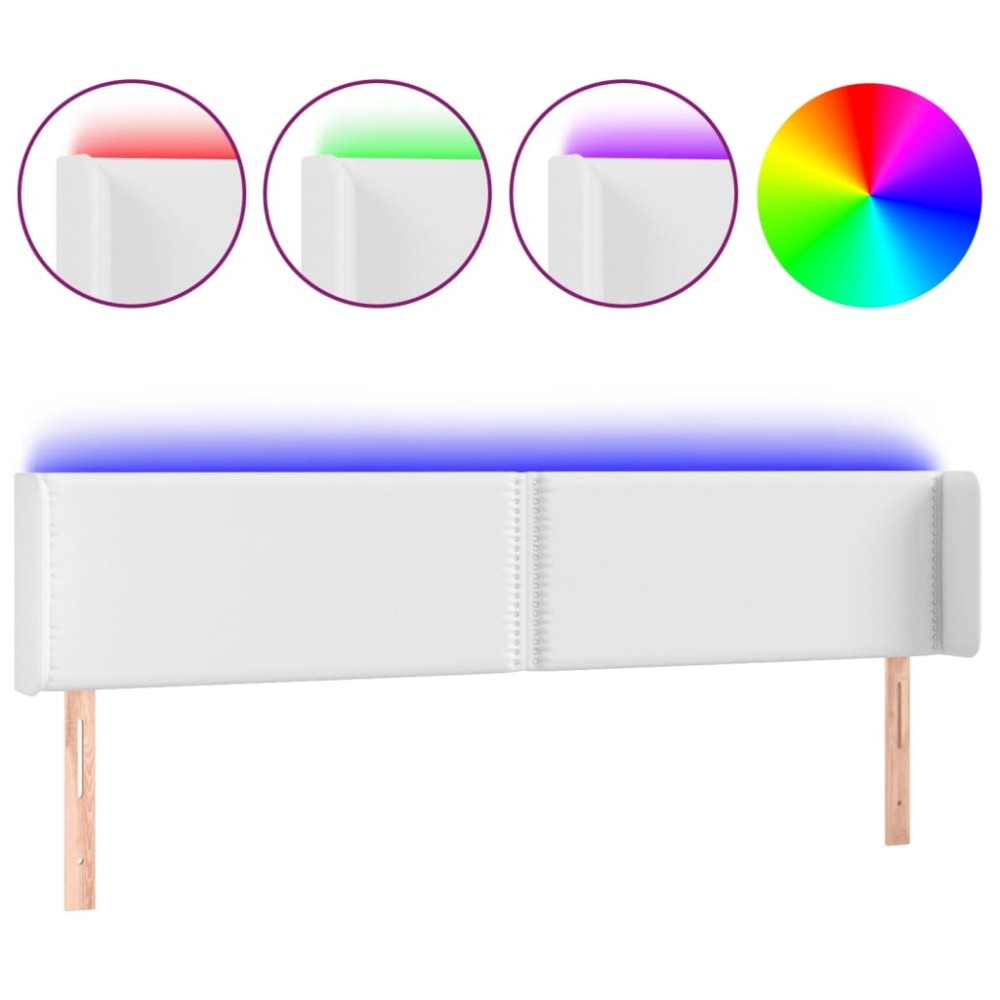 vidaXL Tăblie de pat cu LED, alb, 183x16x78/88 cm, piele ecologică