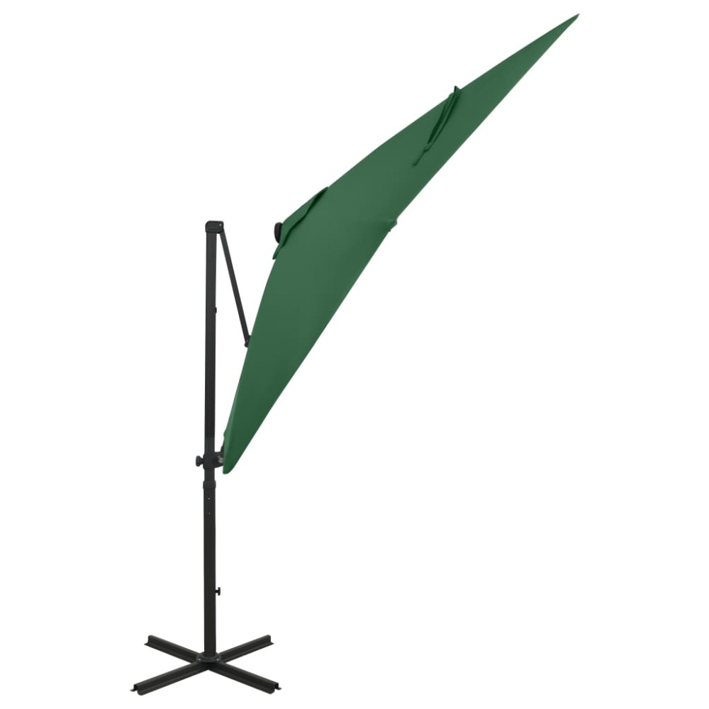 vidaXL Umbrelă în consolă cu stâlp și LED-uri, verde, 250 cm