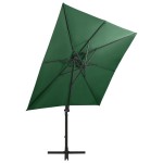vidaXL Umbrelă în consolă cu stâlp și LED-uri, verde, 250 cm