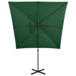 vidaXL Umbrelă în consolă cu stâlp și LED-uri, verde, 250 cm