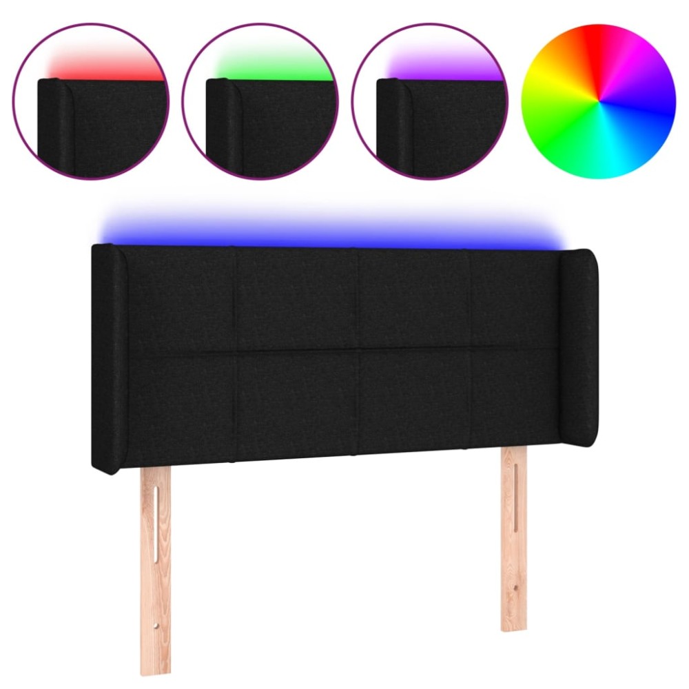 vidaXL Tăblie de pat cu LED, negru, 93x16x78/88 cm, textil