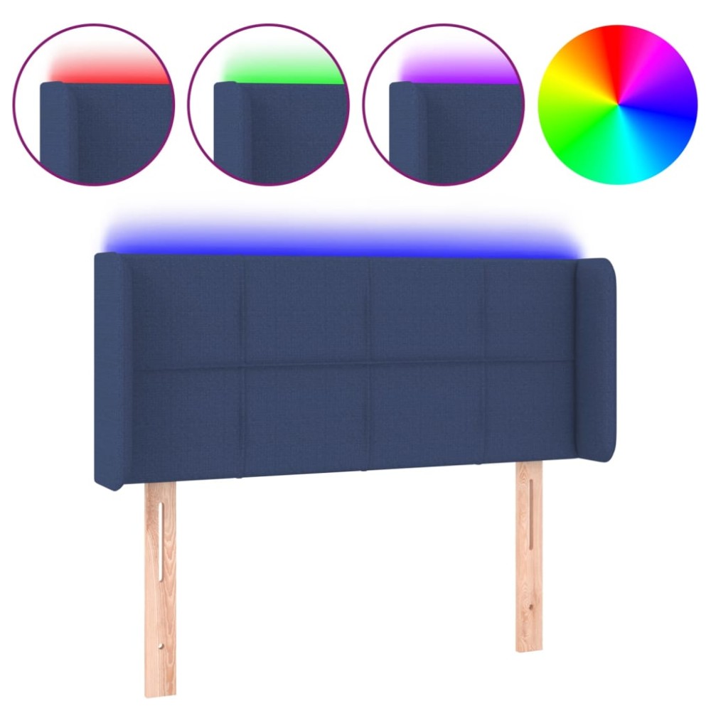 vidaXL Tăblie de pat cu LED, albastru, 103x16x78/88 cm, textil