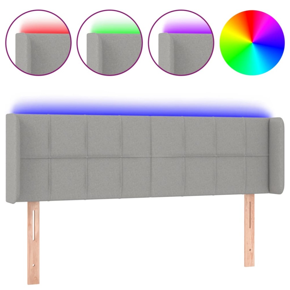 vidaXL Tăblie de pat cu LED, gri deschis, 147x16x78/88 cm, textil