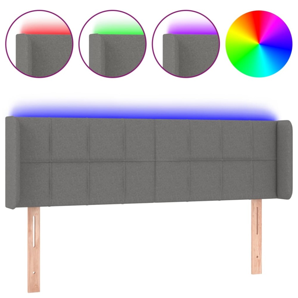 vidaXL Tăblie de pat cu LED, gri închis, 147x16x78/88 cm, textil