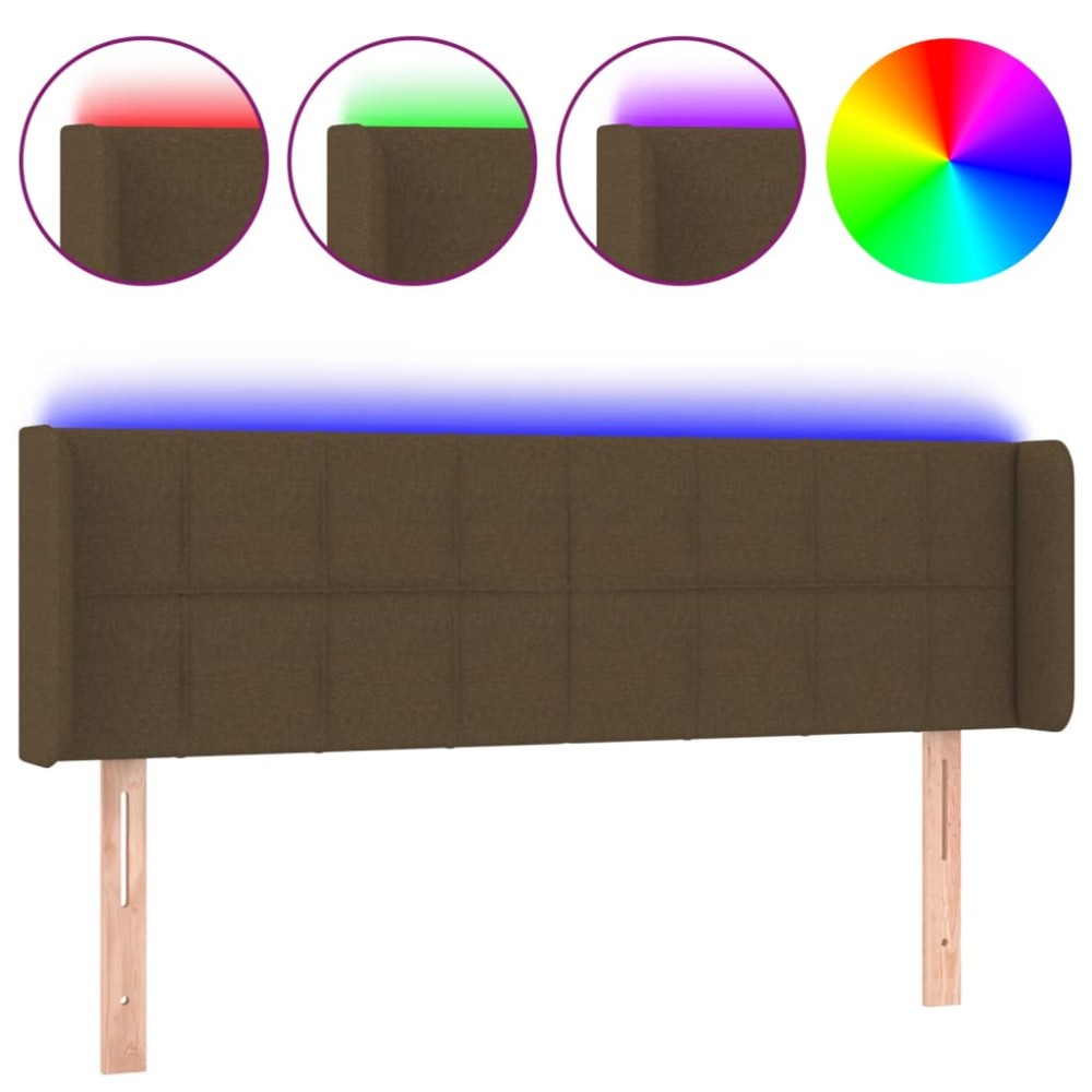 vidaXL Tăblie de pat cu LED, maro închis, 147x16x78/88 cm, textil