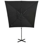 vidaXL Umbrelă în consolă cu stâlp și LED-uri, negru, 250 cm