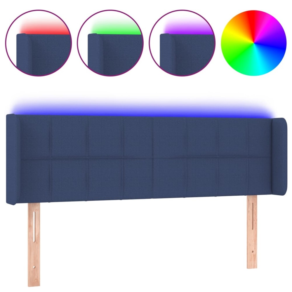 vidaXL Tăblie de pat cu LED, albastru, 147x16x78/88 cm, textil
