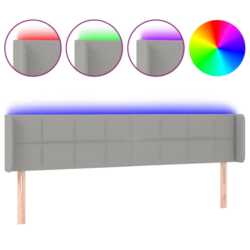 vidaXL Tăblie de pat cu LED, gri deschis, 163x16x78/88 cm, textil