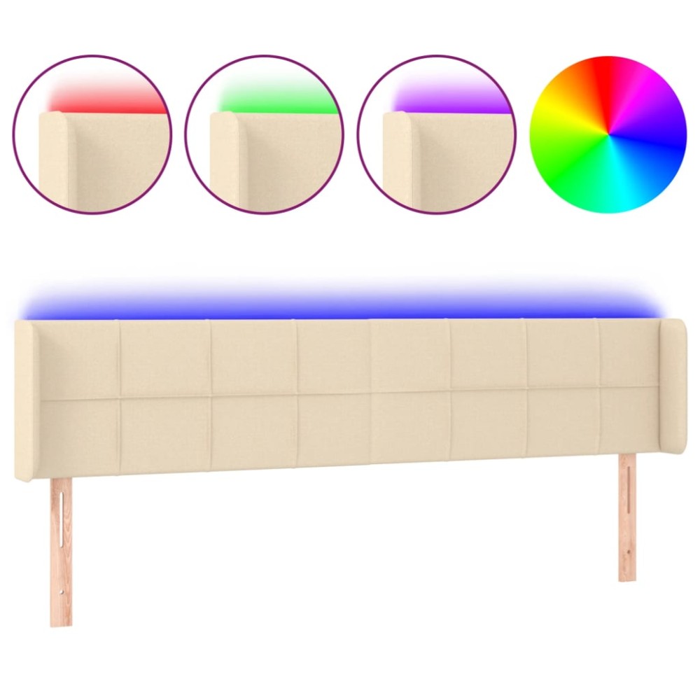 vidaXL Tăblie de pat cu LED, crem, 163x16x78/88 cm, textil