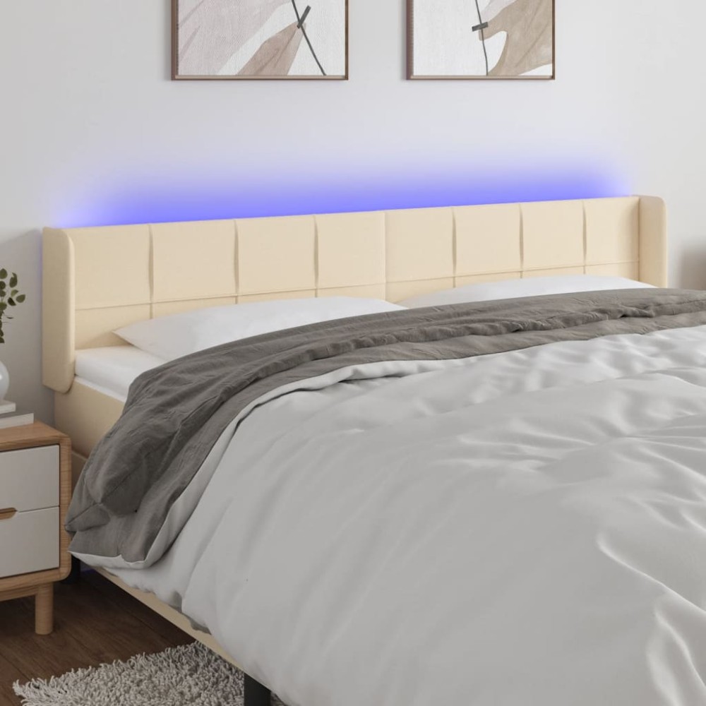 vidaXL Tăblie de pat cu LED, crem, 163x16x78/88 cm, textil