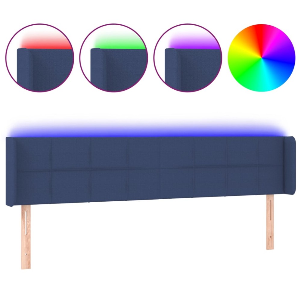 vidaXL Tăblie de pat cu LED, albastru, 183x16x78/88 cm, textil