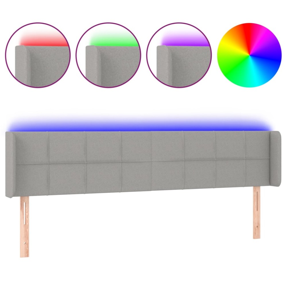 vidaXL Tăblie de pat cu LED, gri deschis, 203x16x78/88 cm, textil