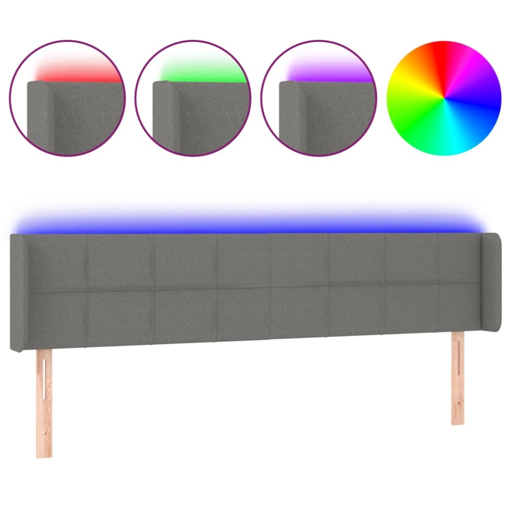 vidaXL Tăblie de pat cu LED, gri închis, 203x16x78/88 cm, textil