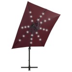 vidaXL Umbrelă în consolă cu stâlp și LED-uri, roșu bordo, 250 cm