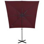 vidaXL Umbrelă în consolă cu stâlp și LED-uri, roșu bordo, 250 cm