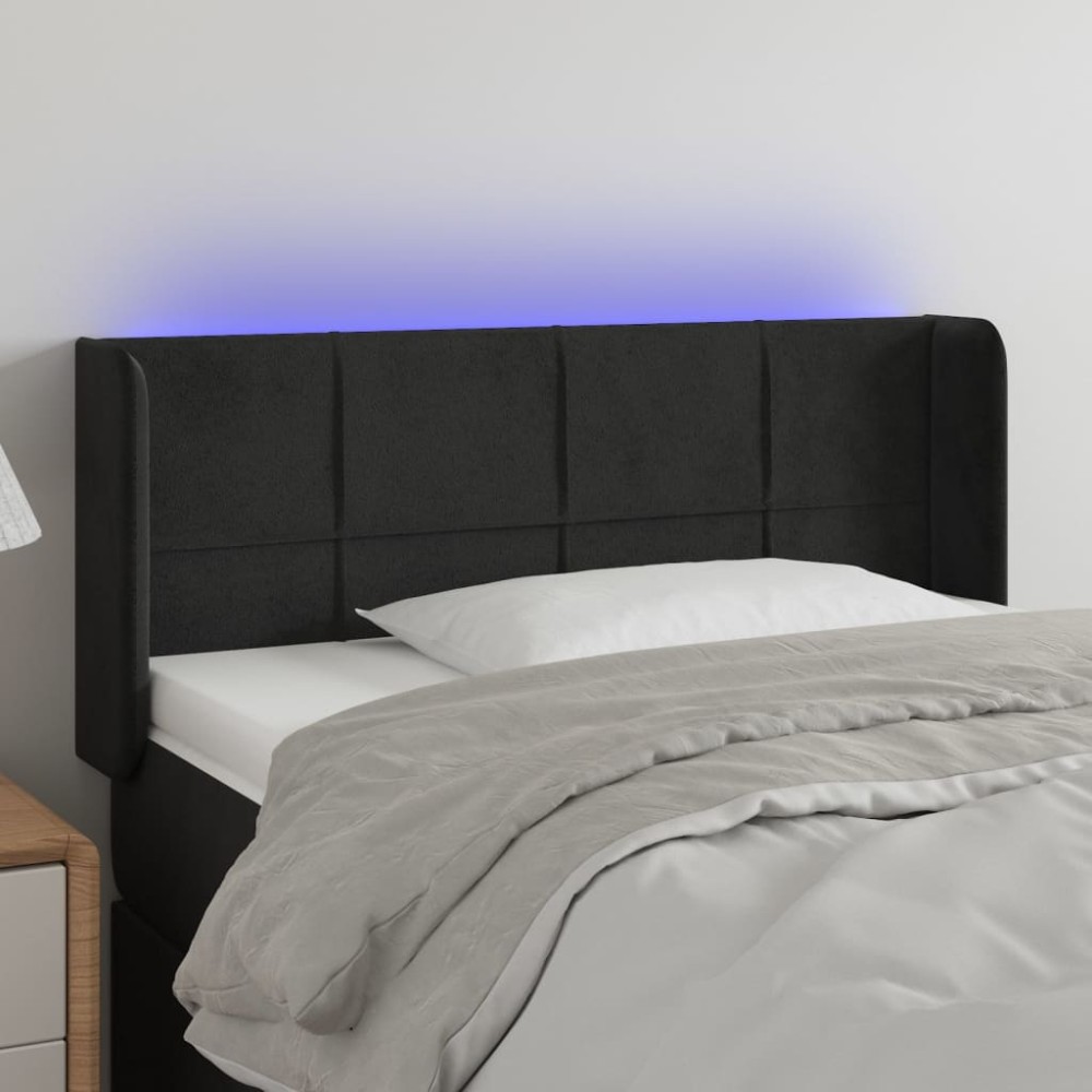vidaXL Tăblie de pat cu LED, negru, 83x16x78/88 cm, catifea