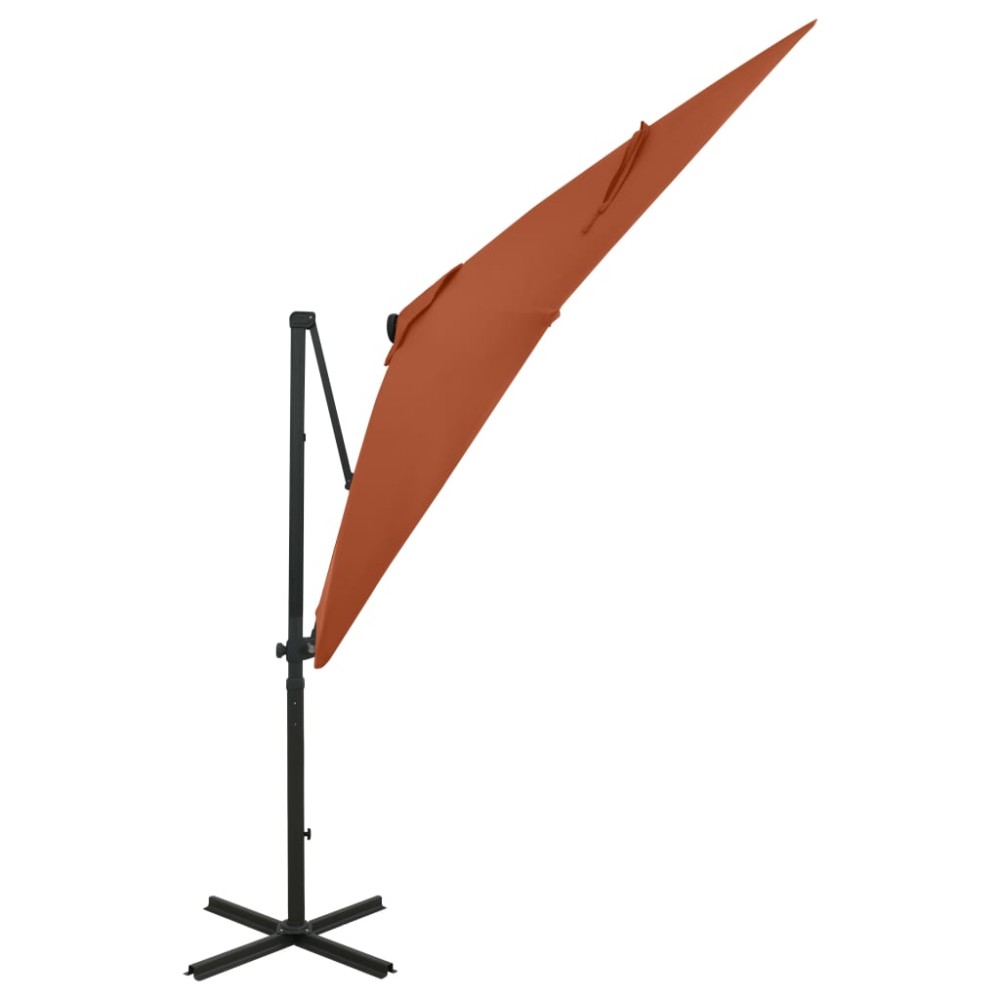 vidaXL Umbrelă în consolă cu stâlp și LED-uri, cărămiziu, 250 cm