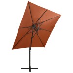 vidaXL Umbrelă în consolă cu stâlp și LED-uri, cărămiziu, 250 cm