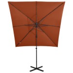 vidaXL Umbrelă în consolă cu stâlp și LED-uri, cărămiziu, 250 cm