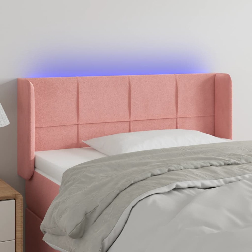 vidaXL Tăblie de pat cu LED, roz, 83x16x78/88 cm, catifea