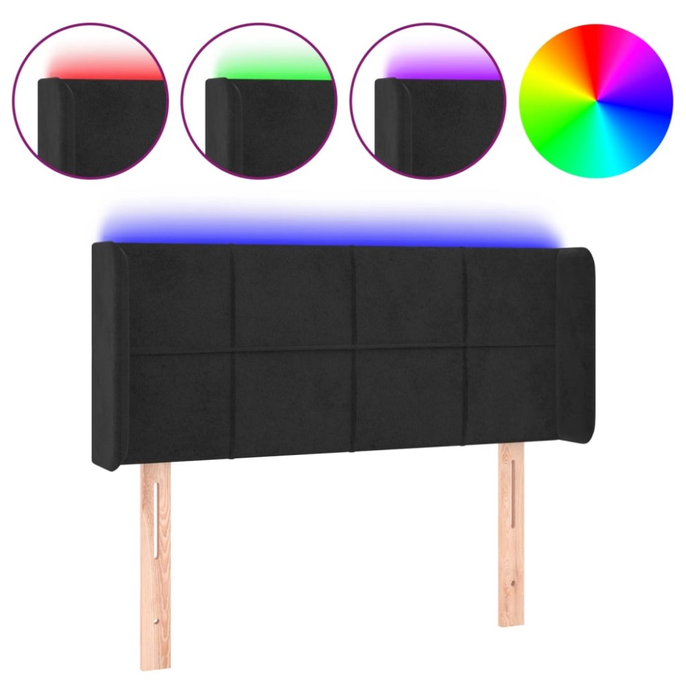 vidaXL Tăblie de pat cu LED, negru, 93x16x78/88 cm, catifea