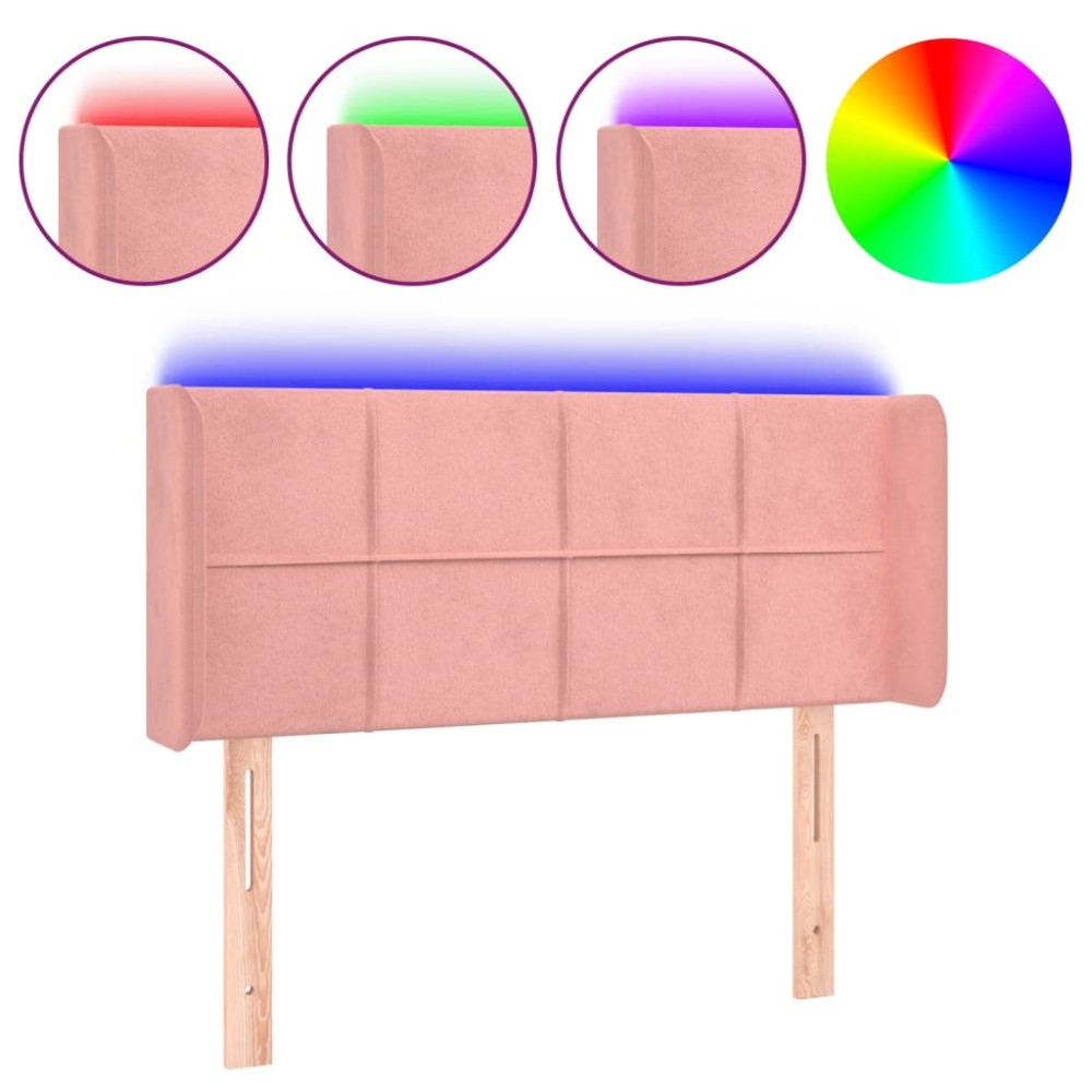 vidaXL Tăblie de pat cu LED, roz, 93x16x78/88 cm, catifea