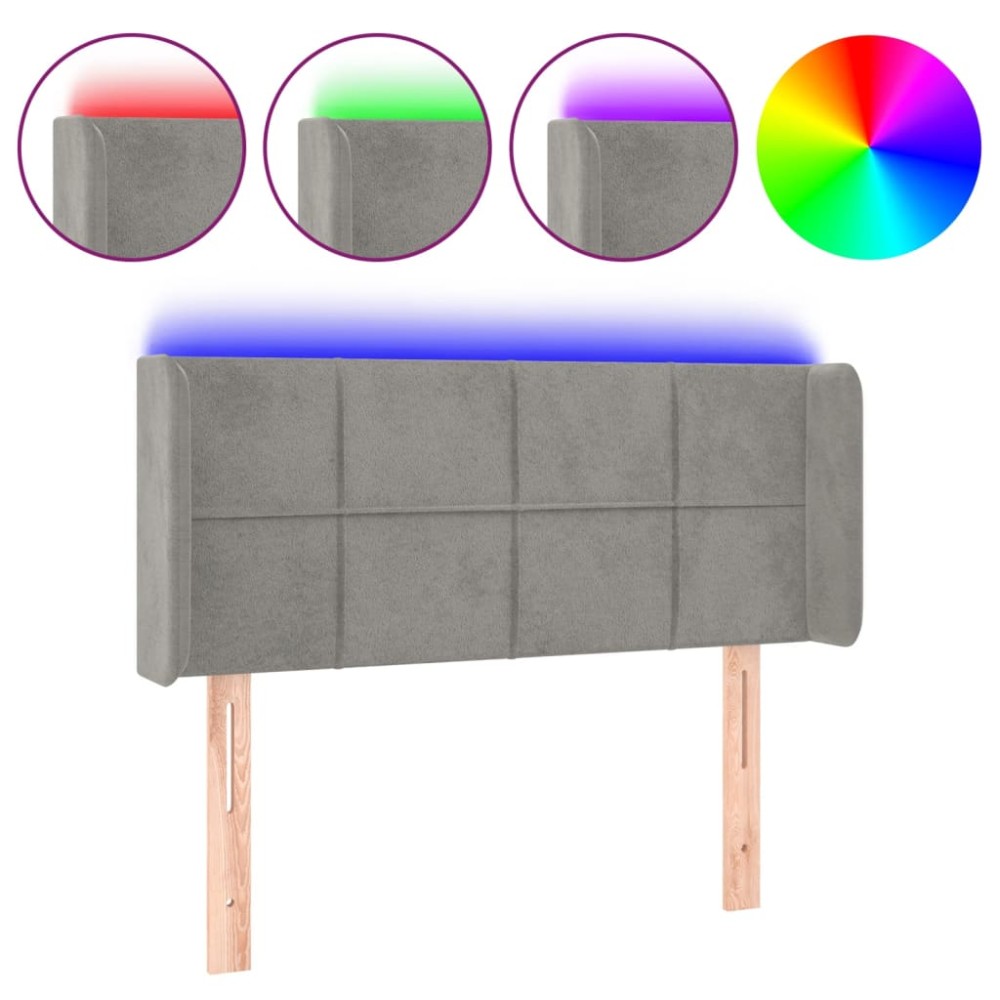 vidaXL Tăblie de pat cu LED, gri deschis, 103x16x78/88 cm, catifea