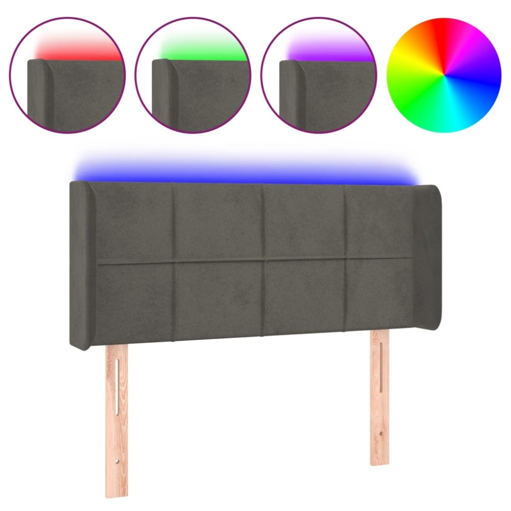 vidaXL Tăblie de pat cu LED, gri închis, 103x16x78/88 cm, catifea