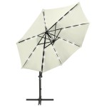 vidaXL Umbrelă în consolă cu stâlp și LED-uri, nisipiu, 300 cm