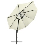 vidaXL Umbrelă în consolă cu stâlp și LED-uri, nisipiu, 300 cm