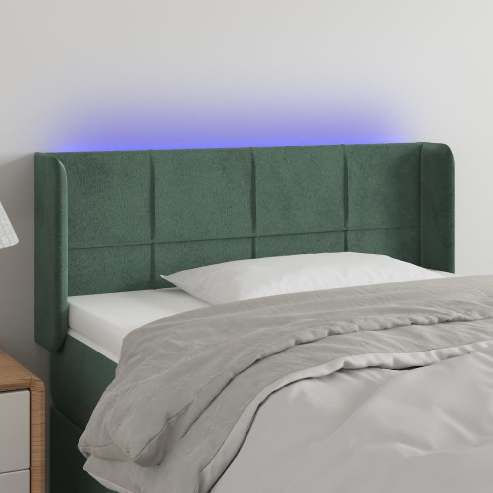 vidaXL Tăblie de pat cu LED, verde închis, 103x16x78/88 cm, catifea