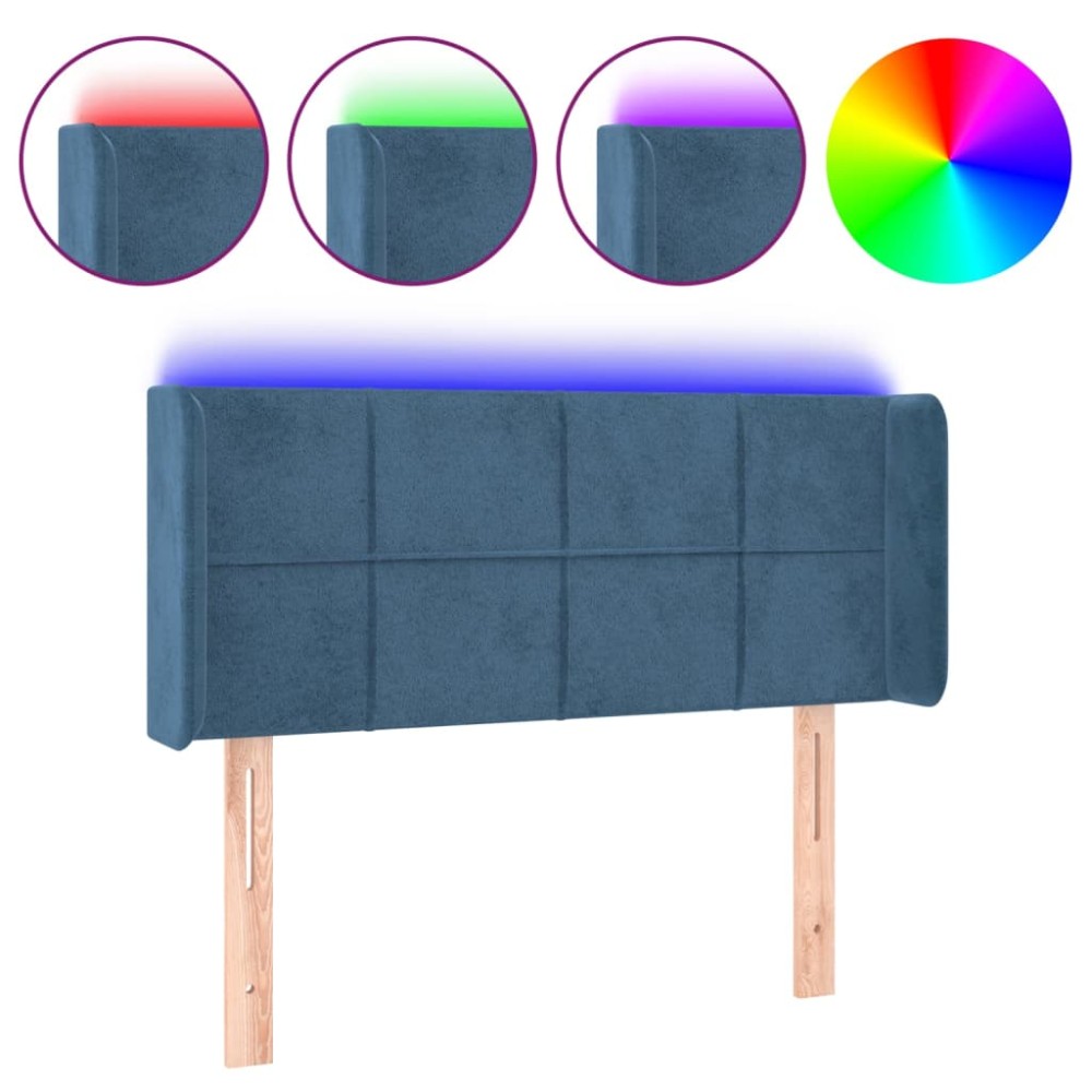 vidaXL Tăblie de pat cu LED, albastru închis, 103x16x78/88 cm, catifea