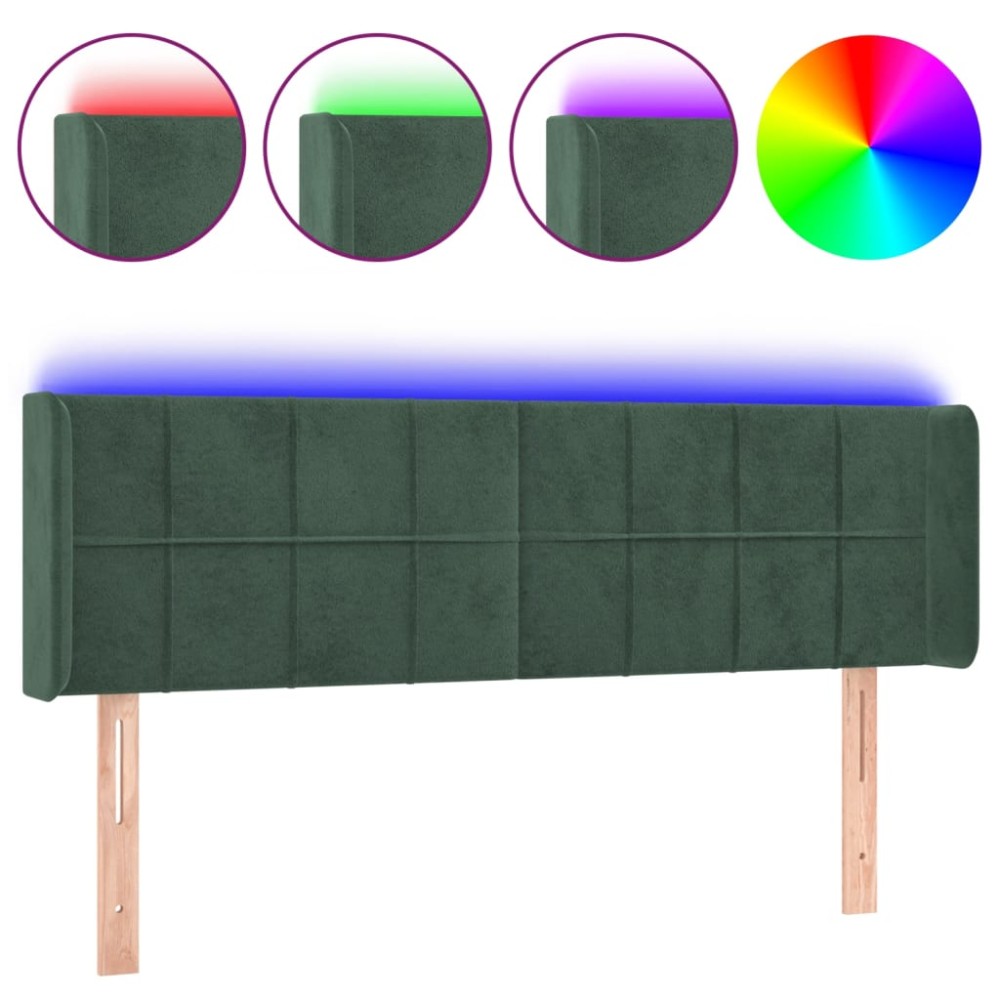 vidaXL Tăblie de pat cu LED, verde închis, 147x16x78/88 cm, catifea