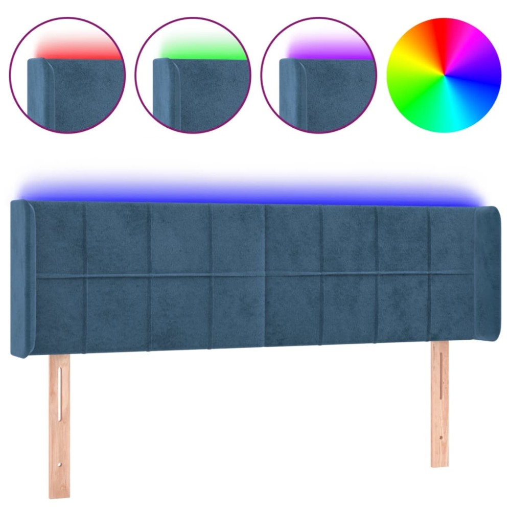 vidaXL Tăblie de pat cu LED, albastru închis, 147x16x78/88 cm, catifea