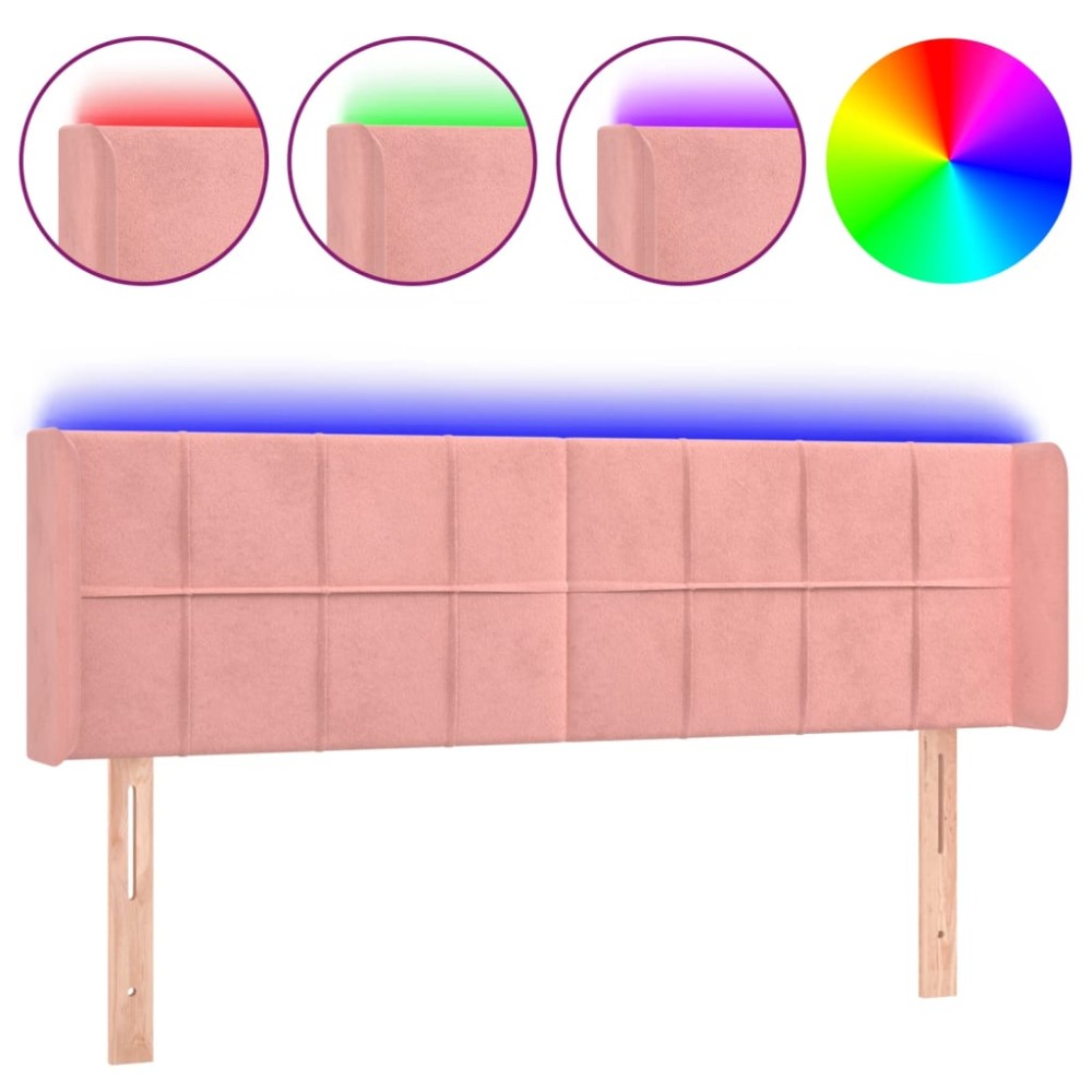 vidaXL Tăblie de pat cu LED, roz, 147x16x78/88 cm, catifea