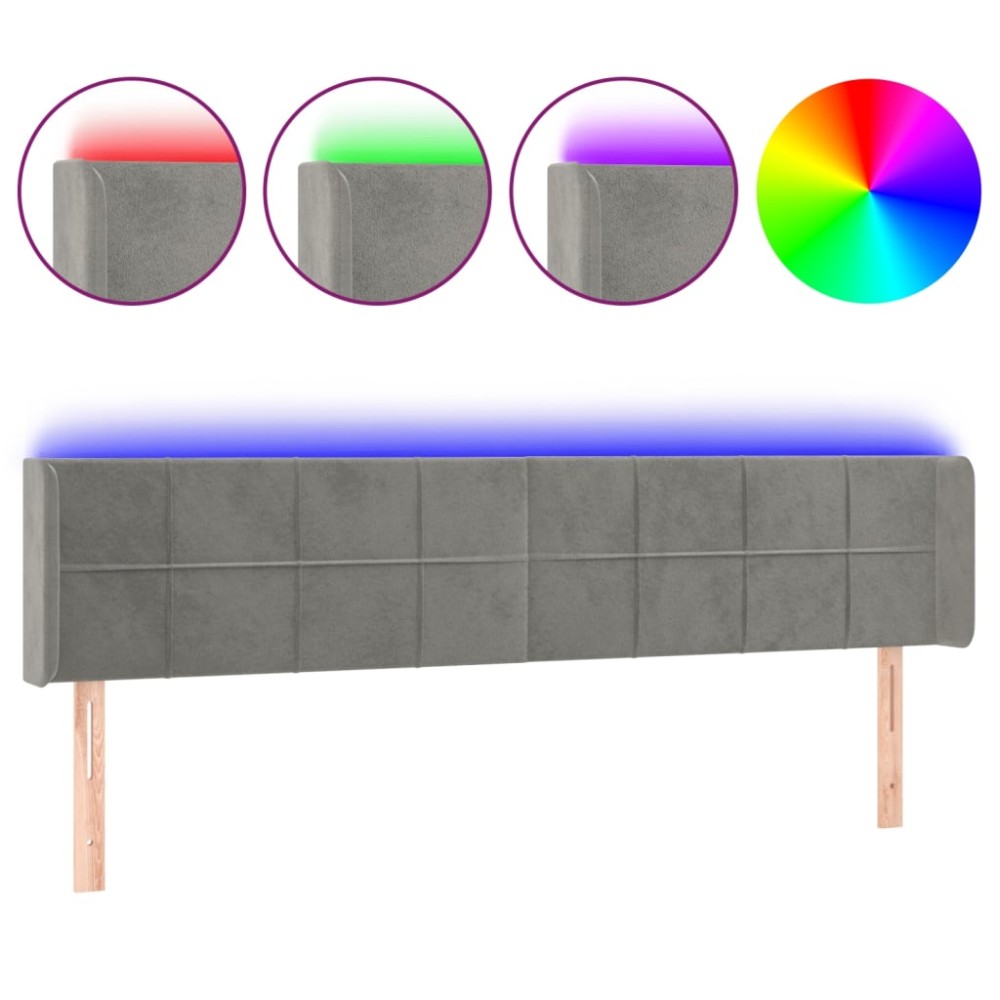 vidaXL Tăblie de pat cu LED, gri deschis, 163x16x78/88 cm, catifea
