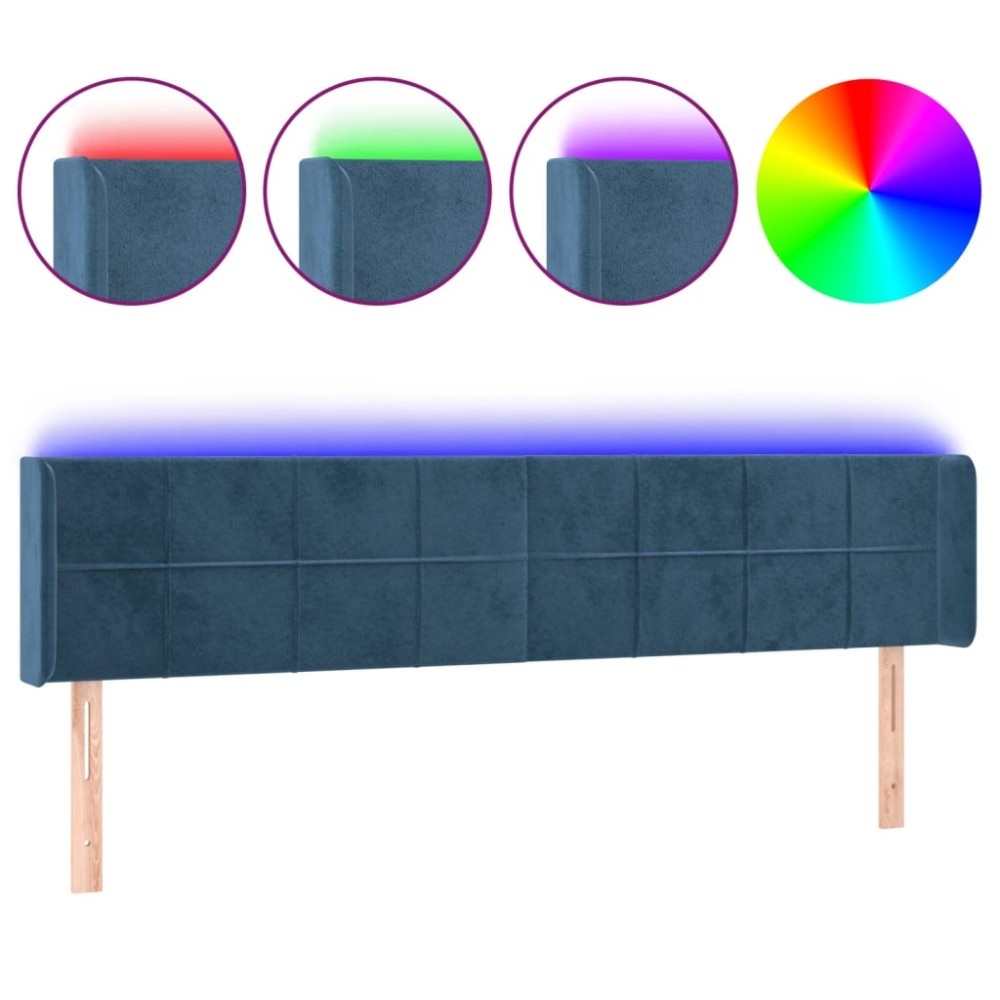 vidaXL Tăblie de pat cu LED, albastru închis, 163x16x78/88 cm, catifea