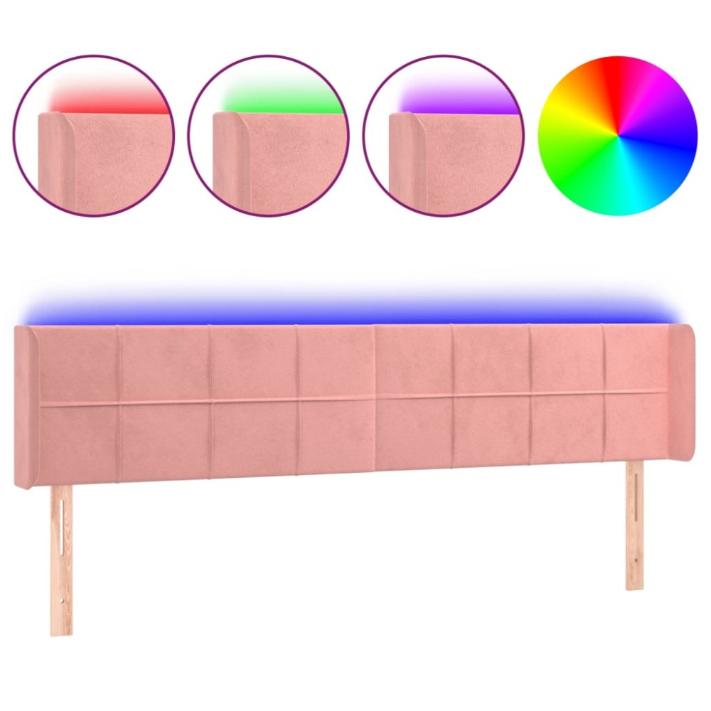 vidaXL Tăblie de pat cu LED, roz, 183x16x78/88 cm, catifea