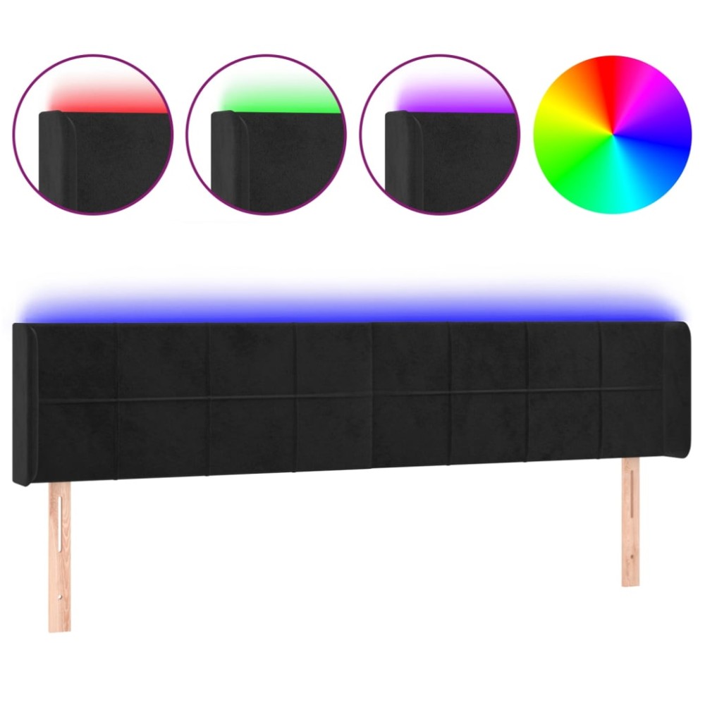 vidaXL Tăblie de pat cu LED, negru, 203x16x78/88 cm, catifea