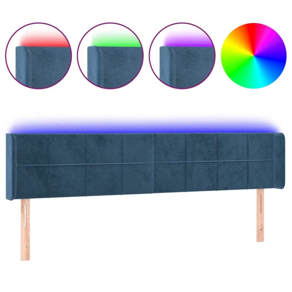 vidaXL Tăblie de pat cu LED, albastru închis, 203x16x78/88 cm, catifea