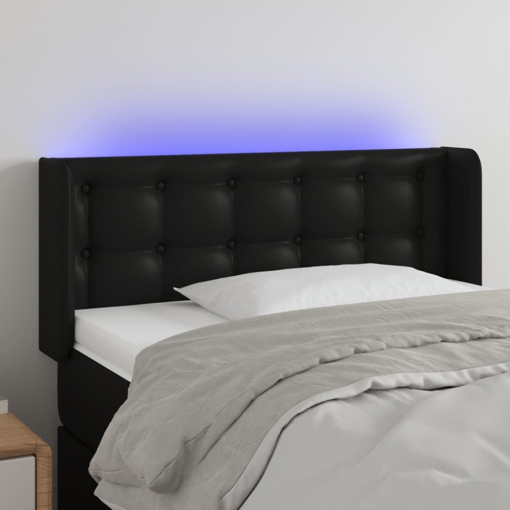 vidaXL Tăblie de pat cu LED, negru, 83x16x78/88 cm, piele ecologică