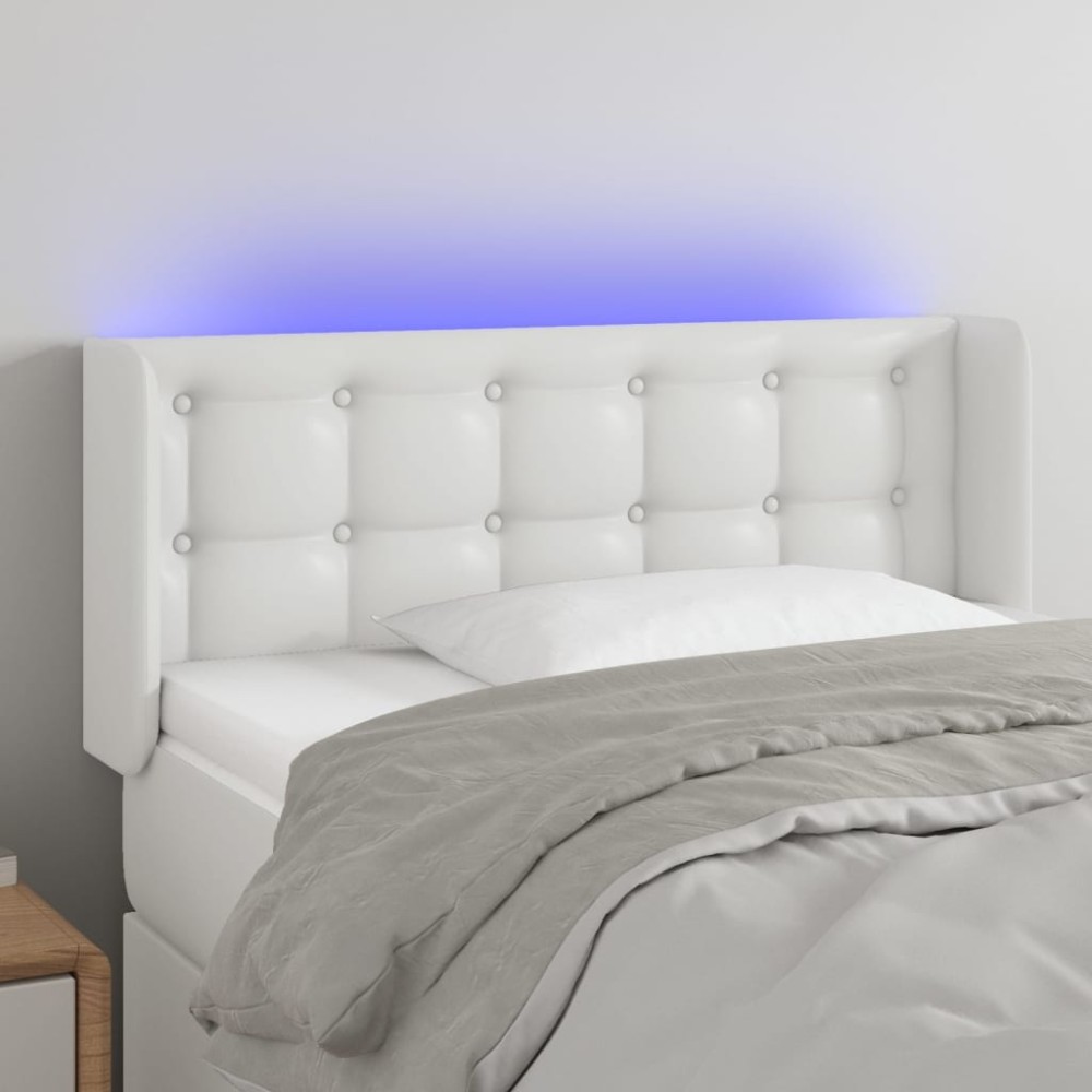 vidaXL Tăblie de pat cu LED, alb, 83x16x78/88 cm, piele ecologică