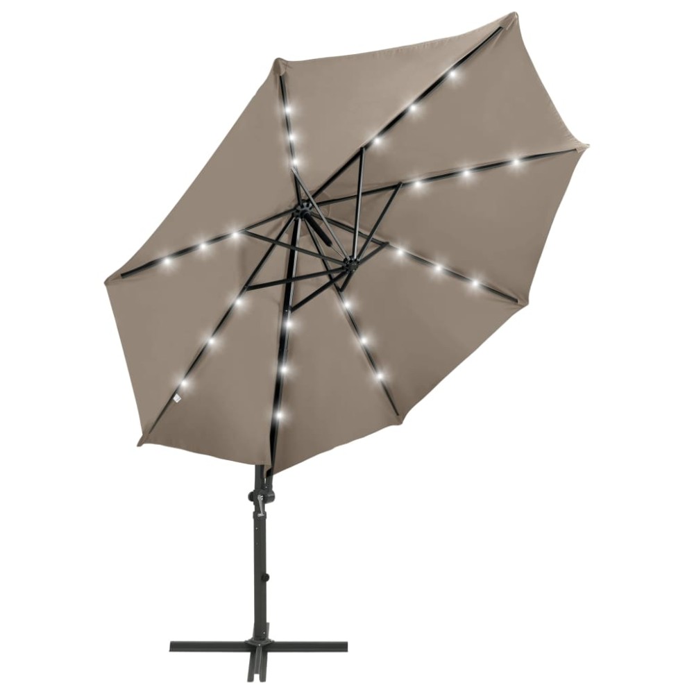 vidaXL Umbrelă în consolă cu stâlp și LED-uri, taupe, 300 cm