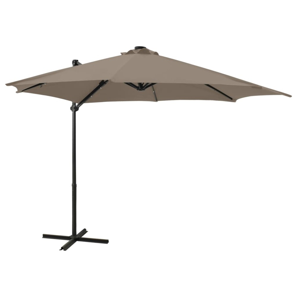 vidaXL Umbrelă în consolă cu stâlp și LED-uri, taupe, 300 cm