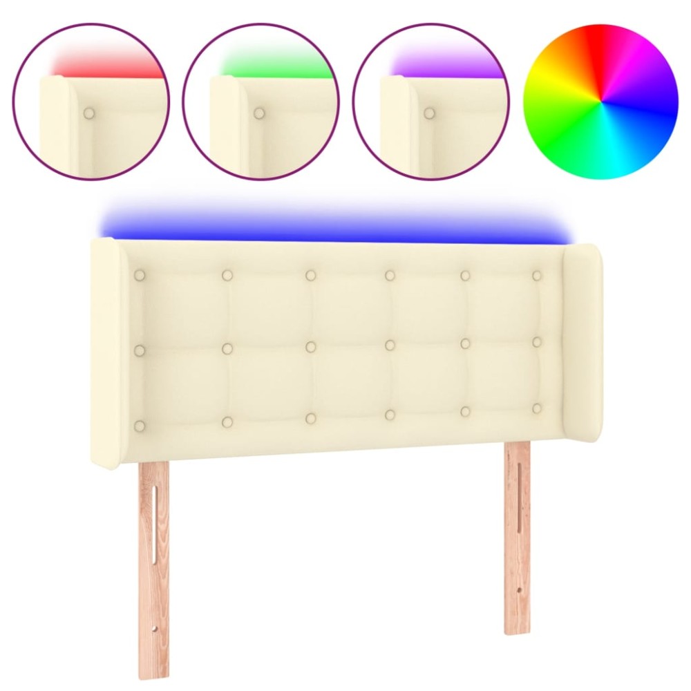 vidaXL Tăblie de pat cu LED, crem, 93x16x78/88 cm, piele ecologică