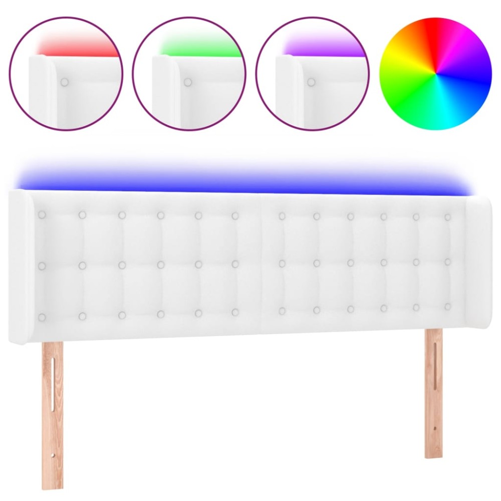 vidaXL Tăblie de pat cu LED, alb, 147x16x78/88 cm, piele ecologică