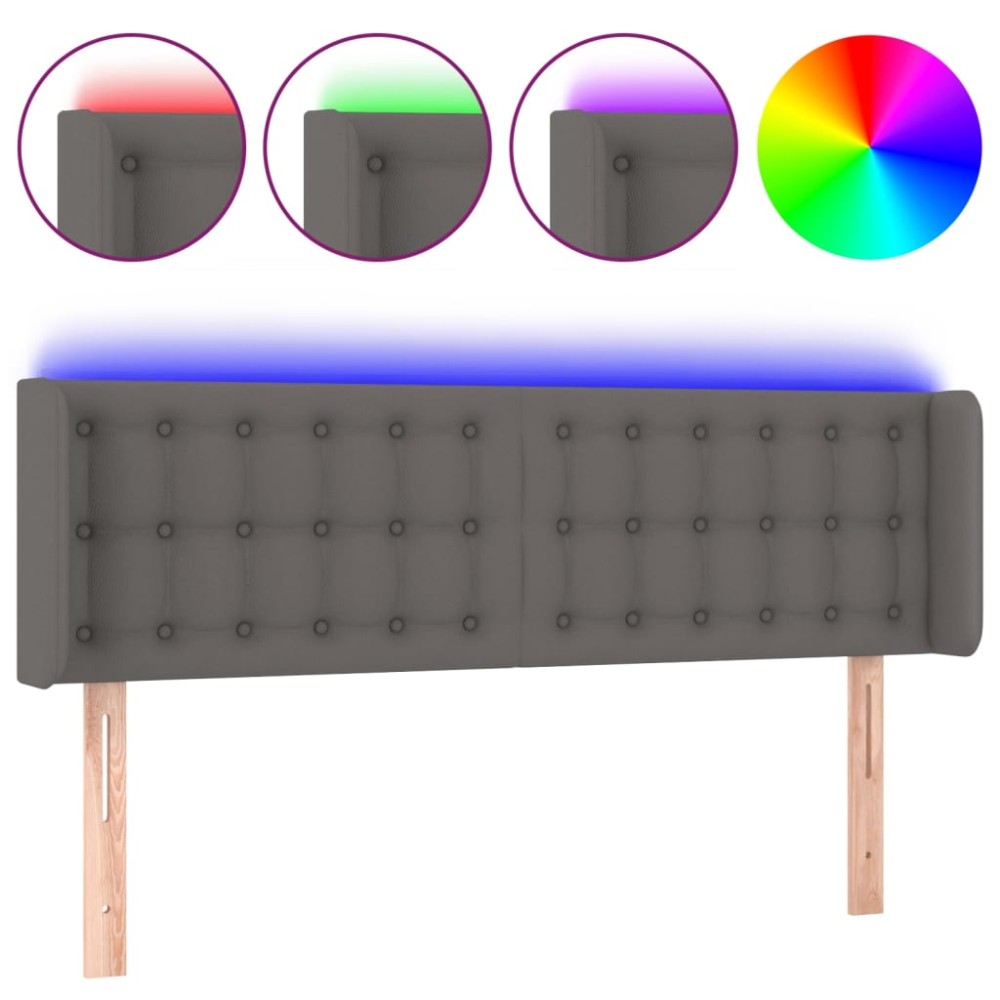 vidaXL Tăblie de pat cu LED, gri, 147x16x78/88 cm, piele ecologică