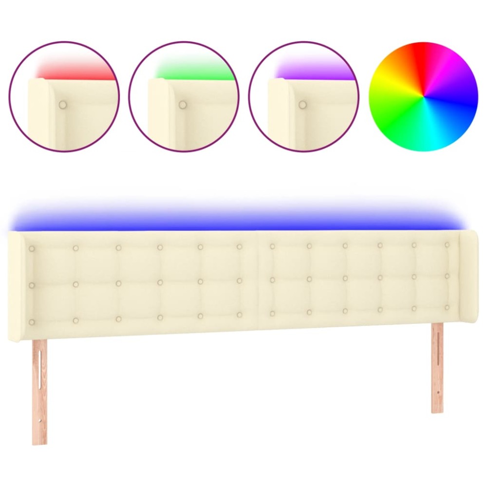 vidaXL Tăblie de pat cu LED, crem, 163x16x78/88 cm, piele ecologică