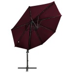 vidaXL Umbrelă în consolă cu stâlp și LED-uri, roșu bordo, 300 cm